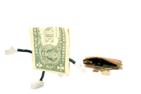  one dollar  escaping from a purseの写真素材