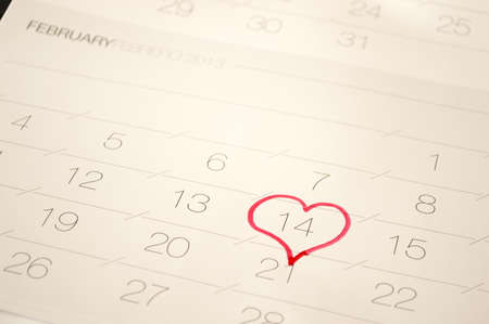 a heart in the 14th on a calendar reminder Valentine dayの写真素材