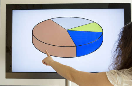 woman presenting a graph on a screen tvの写真素材