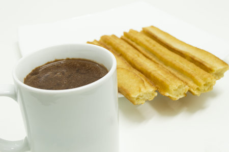 Typical Spanish breakfast  with white backgroundの写真素材