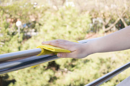 cleaning metal Railingの写真素材