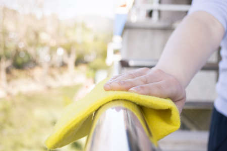 cleaning metal Railingの写真素材