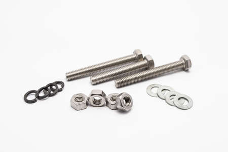  stainless steel bolt; nut; and washer isolated on white background の写真素材