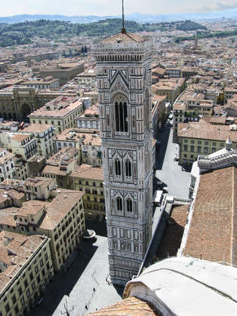 views of the campanile di florence from the Basilica di Santa Maria del Fioreの写真素材
