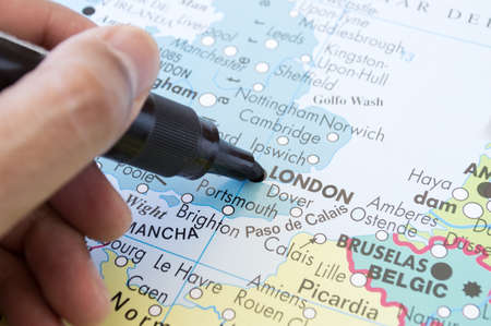 marking on a map next holiday destination in Londonの写真素材