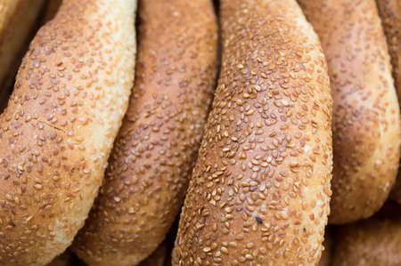 typical arab bread bagels with sesamの写真素材