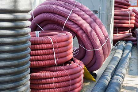 construction material at the street to make a public work of the city maintenanceの写真素材
