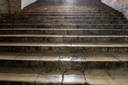 stone steps and entrance in medieval church in jerusalem town israelの写真素材