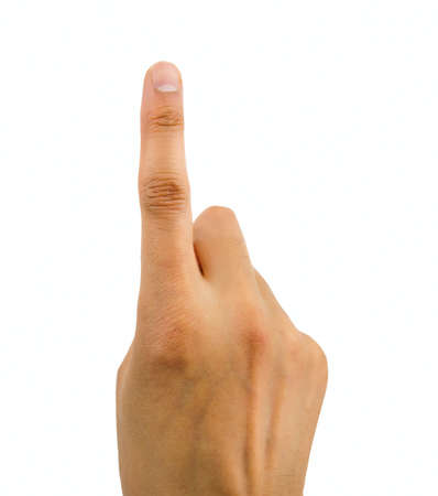 forefinger pressing with white backgroundの写真素材