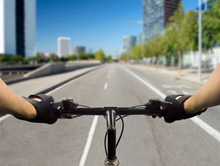 close up of a bike at high speed on the cityの写真素材