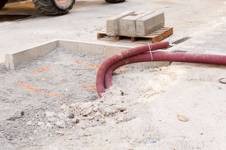 underground installation of fiber optic cableの写真素材
