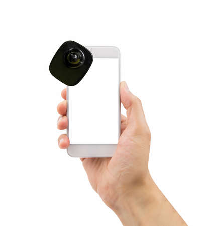 hand holding the smartphone with security tagの写真素材