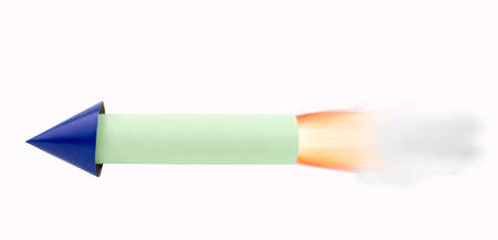 detail of rocket with propulsion and fire in the queue isolated on white backgroundの写真素材