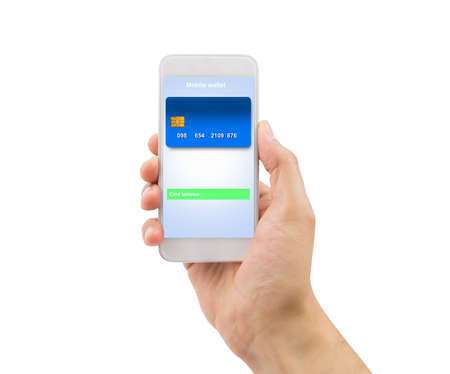 hand holding the phone with credit card on the screen to shopping onlineの写真素材