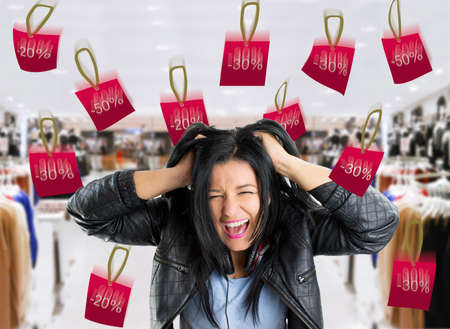 very crazy woman with rain bargain prices in the store.All screen content is designed by us and not copyrighted by others and created with wacom tablet and psの写真素材