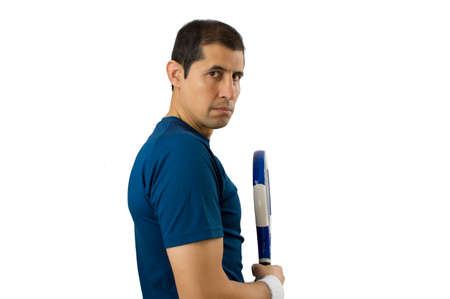 sportsman is upset because he lose the match isolated on white backgroundの写真素材