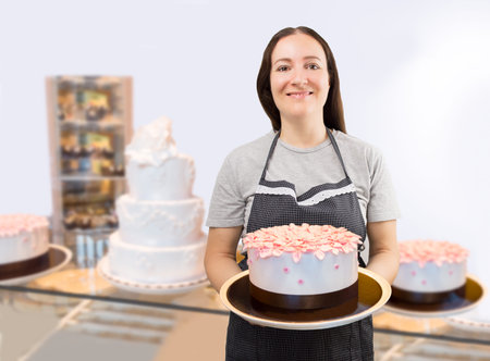 pastry offering the cake in the patisserie