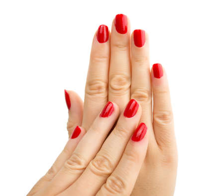 Shot of a beautiful woman hands isolated on white backgroundの写真素材
