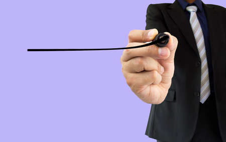 businessman writing a line with a felt tip on the wipeboard. All screen content is designed by us and not copyrighted by others and created with digitizing tablet and image editorの写真素材