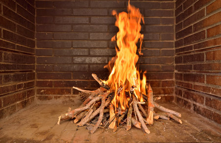 great bonfire with burning logs in a fireplace