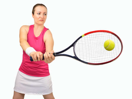 portrait of a  female tennis player standing and swattingの写真素材