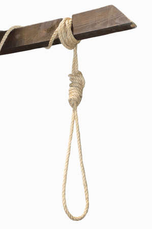 the gallows with noose shows the method of execution or suicide isolated with white backgroundの写真素材