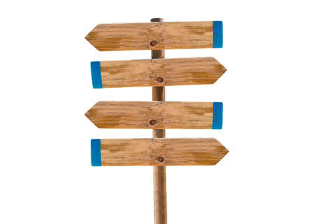 wooden signpost in the meadow with copyspace isolated cutout on white background の写真素材