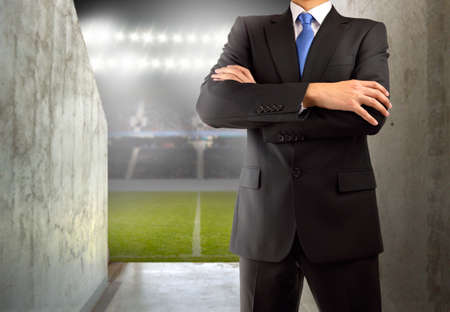 Cropped image of a young soccer manager at arena tunnel の写真素材