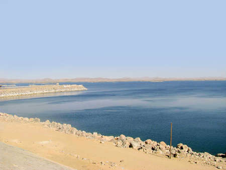 View from the Aswan High Dam across the lake Nasser, Egyptの写真素材