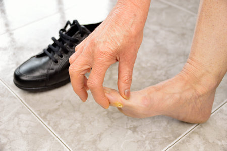 Cropped shot of an unrecognizable woman suffering with foot cramp in the roomの写真素材