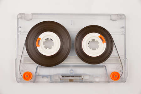 Audio cassette with color label isolated on whiteの写真素材