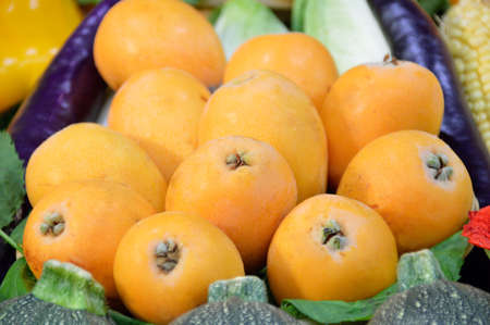 up close a group of nisperos in a greengrocerの写真素材