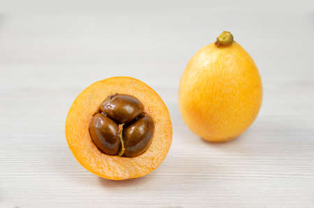 Loquat medlar fruit on a tableの写真素材