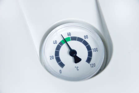 Thermometer gauge in production process and measuring temperature high levelの写真素材