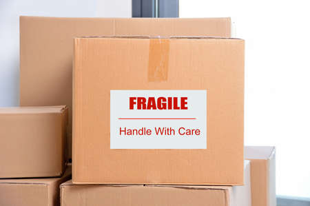 boxes with fragile posterの写真素材