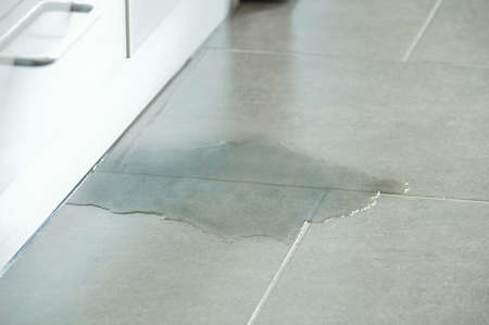 Close-up Photo Of Flooded Floor In Kitchen From Water Leakの写真素材