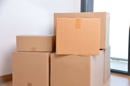 Group of cardboard boxes ready to move.の写真素材
