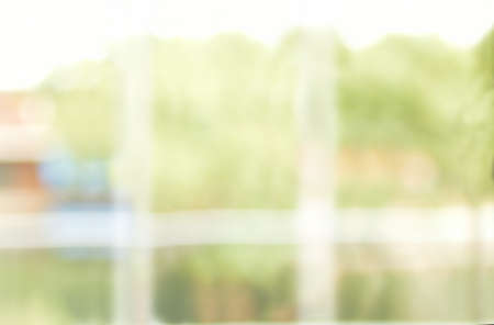Fuzzy office photo with a window and views of a forestの写真素材