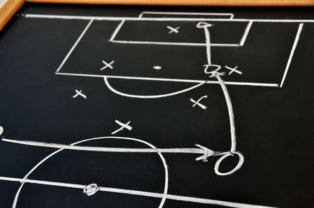 Scheme soccer or football game on blackboard backgroundの写真素材