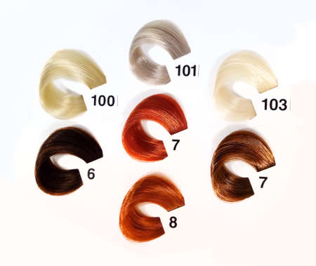 A cropped view of various haircolor swatchesの写真素材