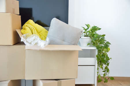 Moving boxes at homeの写真素材