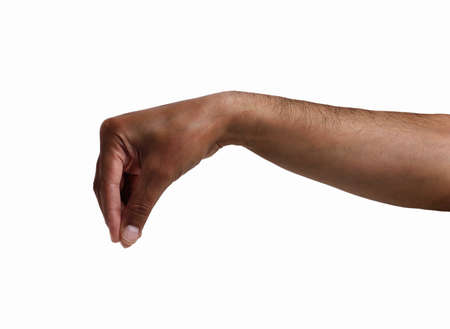 hand of an African man pulling something isolated on whiteの写真素材