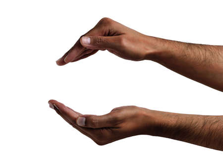African man hands with a protection gesture isolated on a white backgroundの写真素材