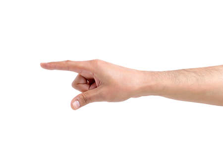 man hand pointing the finge isolated on whiteの写真素材