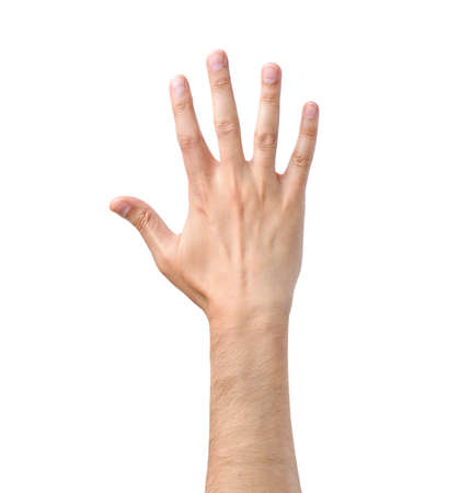Man hand showing the five fingers isolated on a white backgroundの写真素材