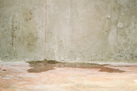 Water damage in basement caused by sewer backflow due to clogged sanitary drainの写真素材