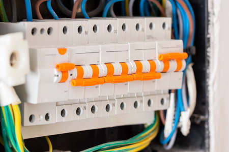 Voltage switchboard with circuit breakers. Electrical equipment and automatic.の写真素材