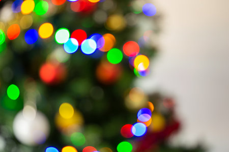 Defocused shot of a beautifully decorated Christmas tree.の写真素材