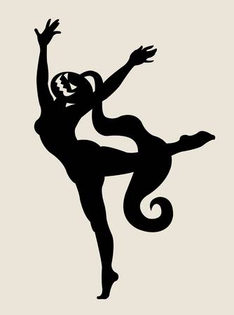 Halloween dancer silhouette pose, dancing shadow illustration styleのイラスト素材