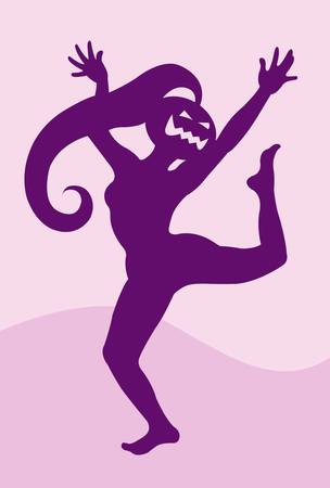 Halloween dancer silhouette pose, dancing shadow illustration styleのイラスト素材